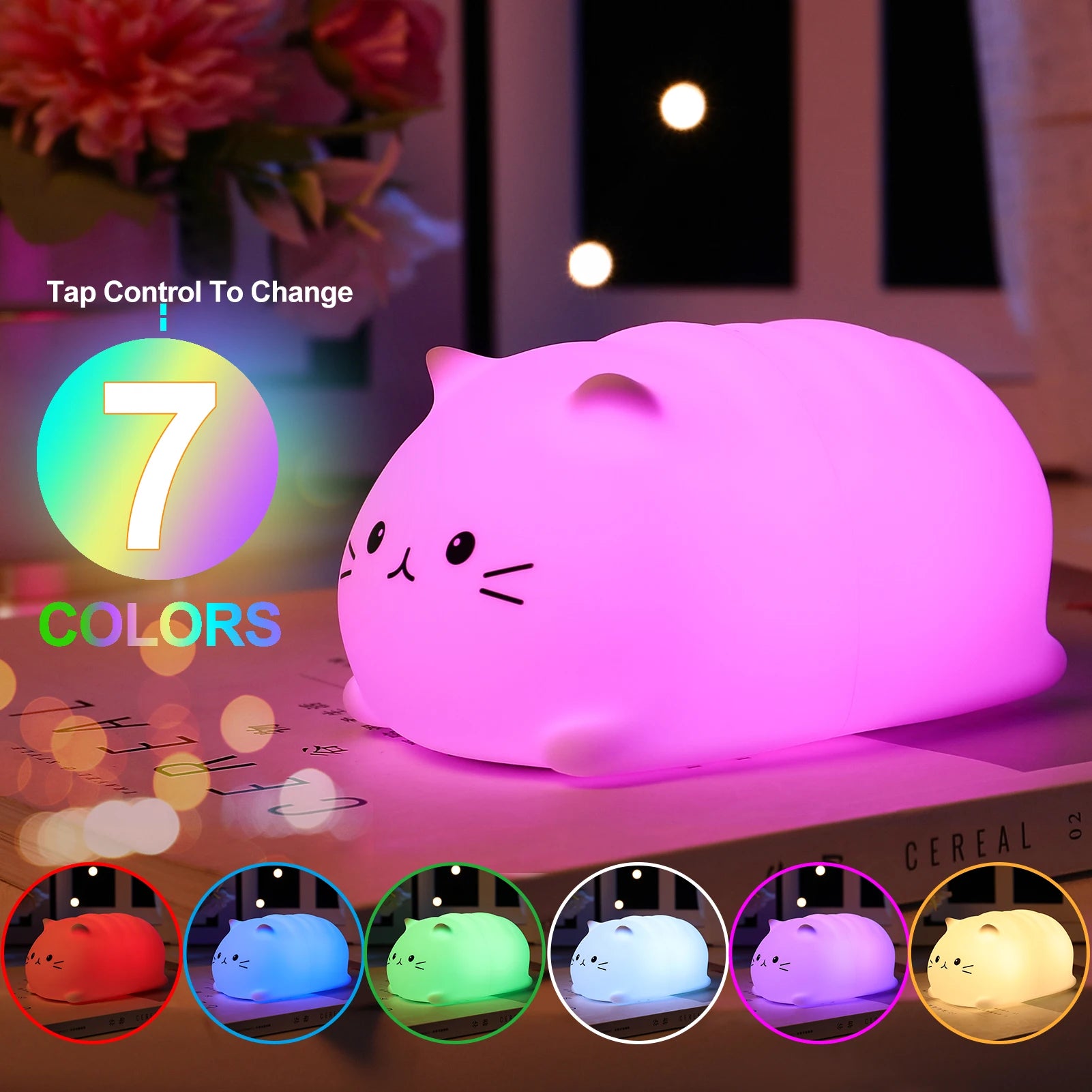 Soft Cat LED Night Light – Rechargeable & Adorable!