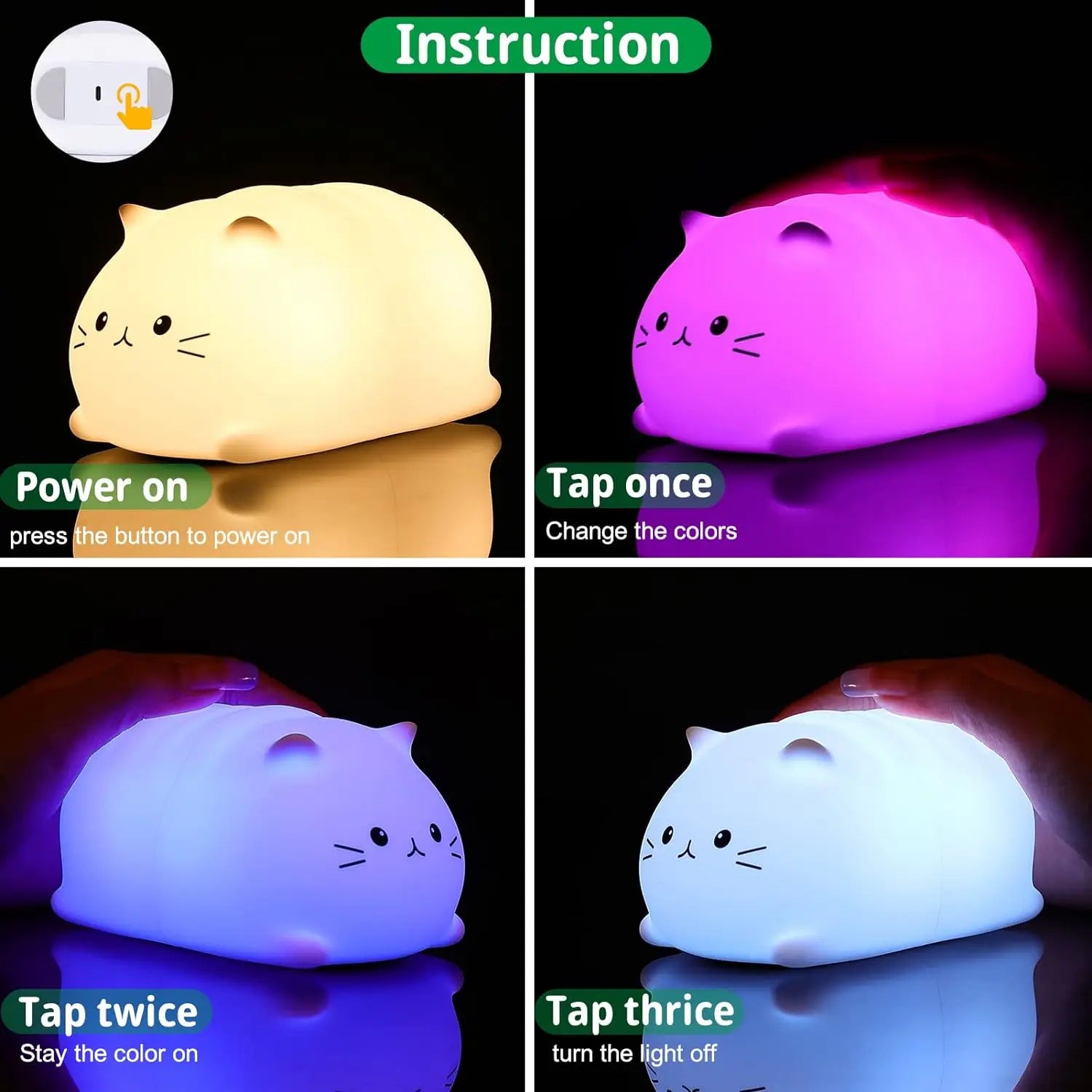 Soft Cat LED Night Light – Rechargeable & Adorable!