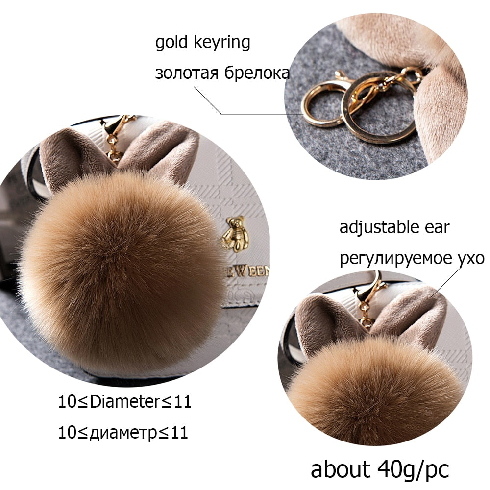 www. - Pom pom Cat Fluffy Faux Fur Keychain